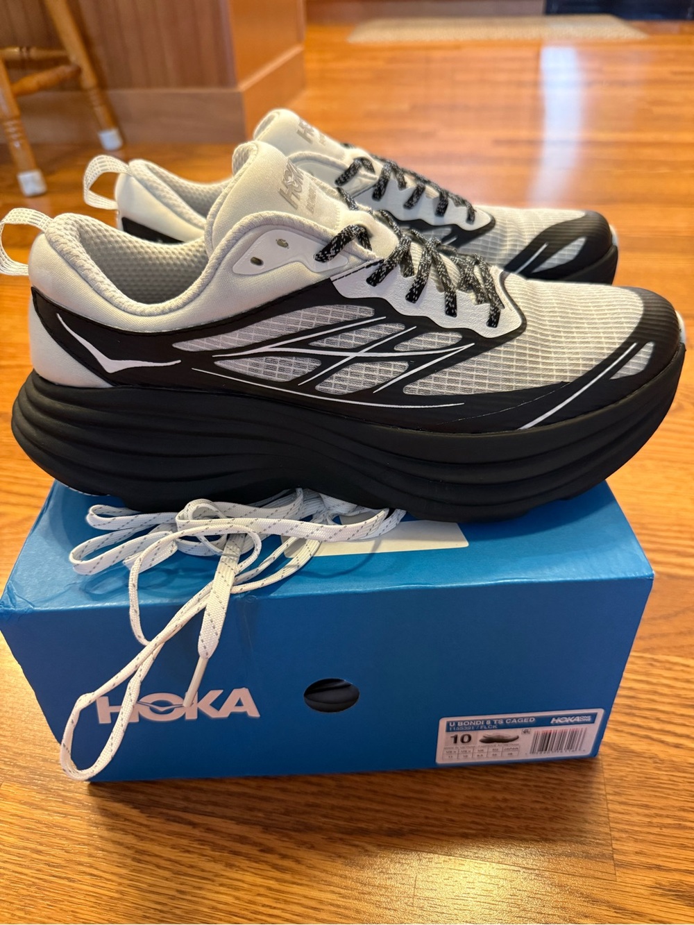 HOKA Men’s Stealth Twch Bondi 8 Caged White and Black Athletic Shoes 10